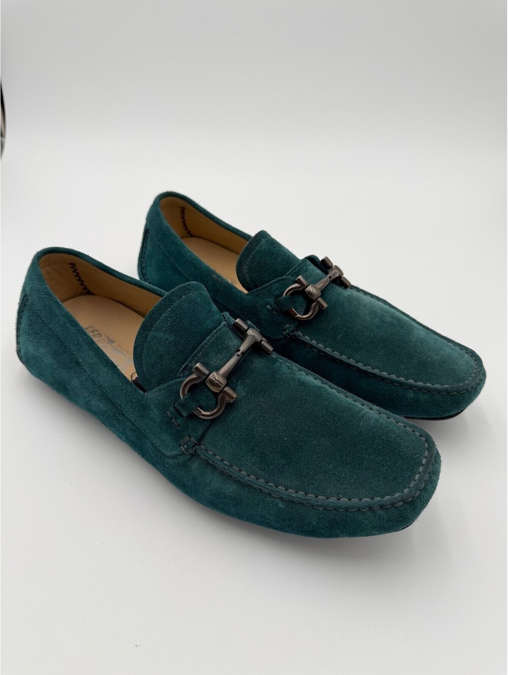 Salvatore Ferragamo Gancini Loafers Teal Mens Size 11/44